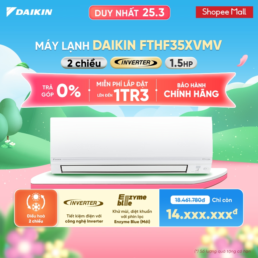 [MIỄN PHÍ LẮP ĐẶT 1TR3] Điều hòa Daikin Inverter 2 chiều FTHF35XVMV - 1.5HP 12000BTU