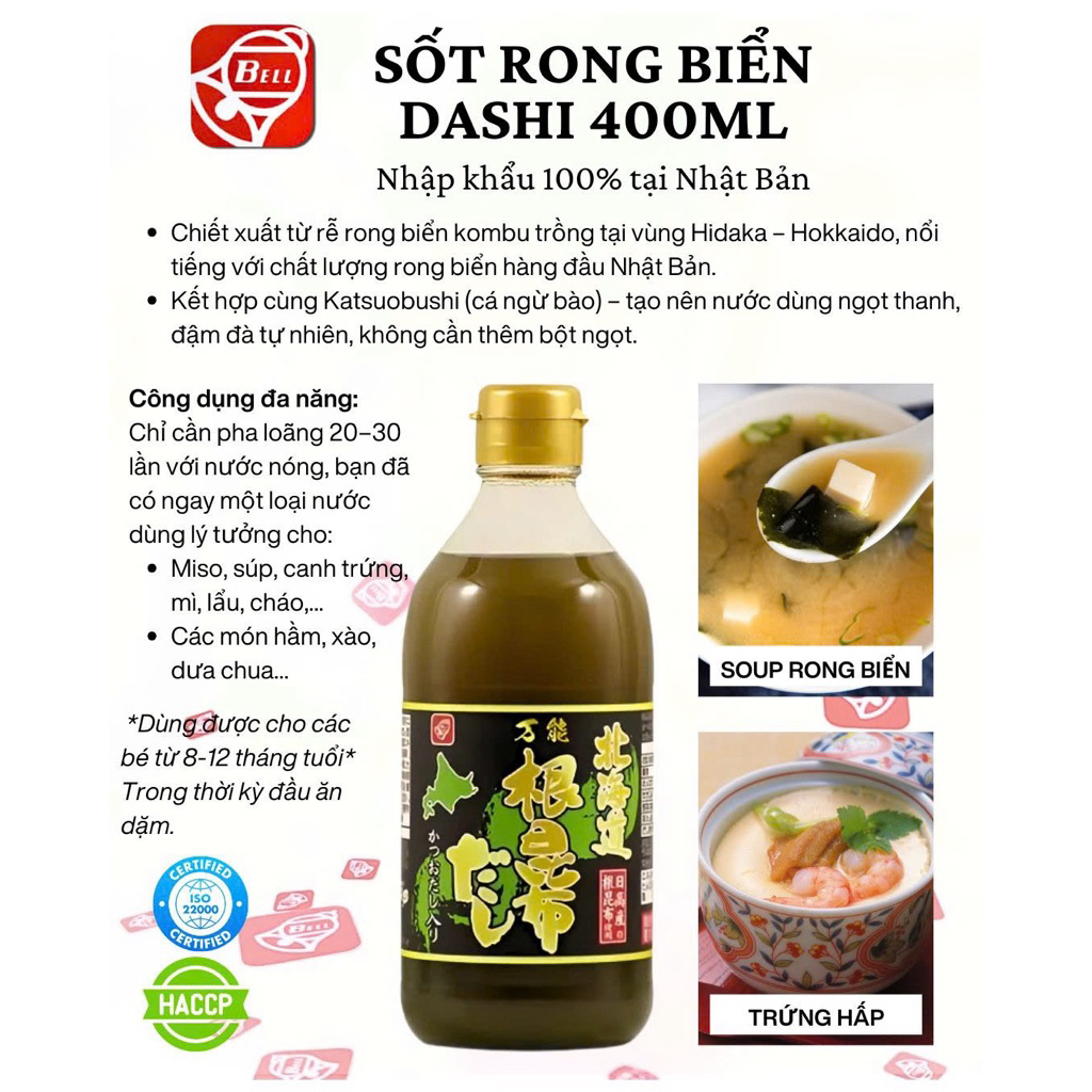 Nước sốt rong biển Dashi 400ML ( dùng cho bé 12 tháng tuổi ) Date T8/2026