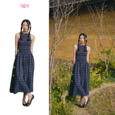 Đầm OLV suông dài trẻ trung nữ tính Checked Sleeveless Round Neck Maxi Dress phù hợp đi chơi