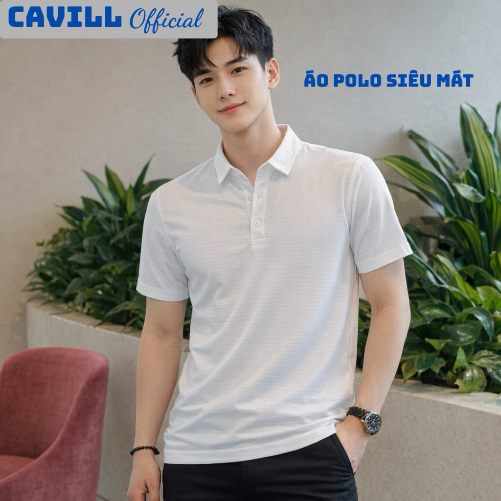 Áo polo nam CAVILL, chất thể thao siêu mát, Thấm hút tốt, Kháng khuẩn, Form Regular, đến 88kg