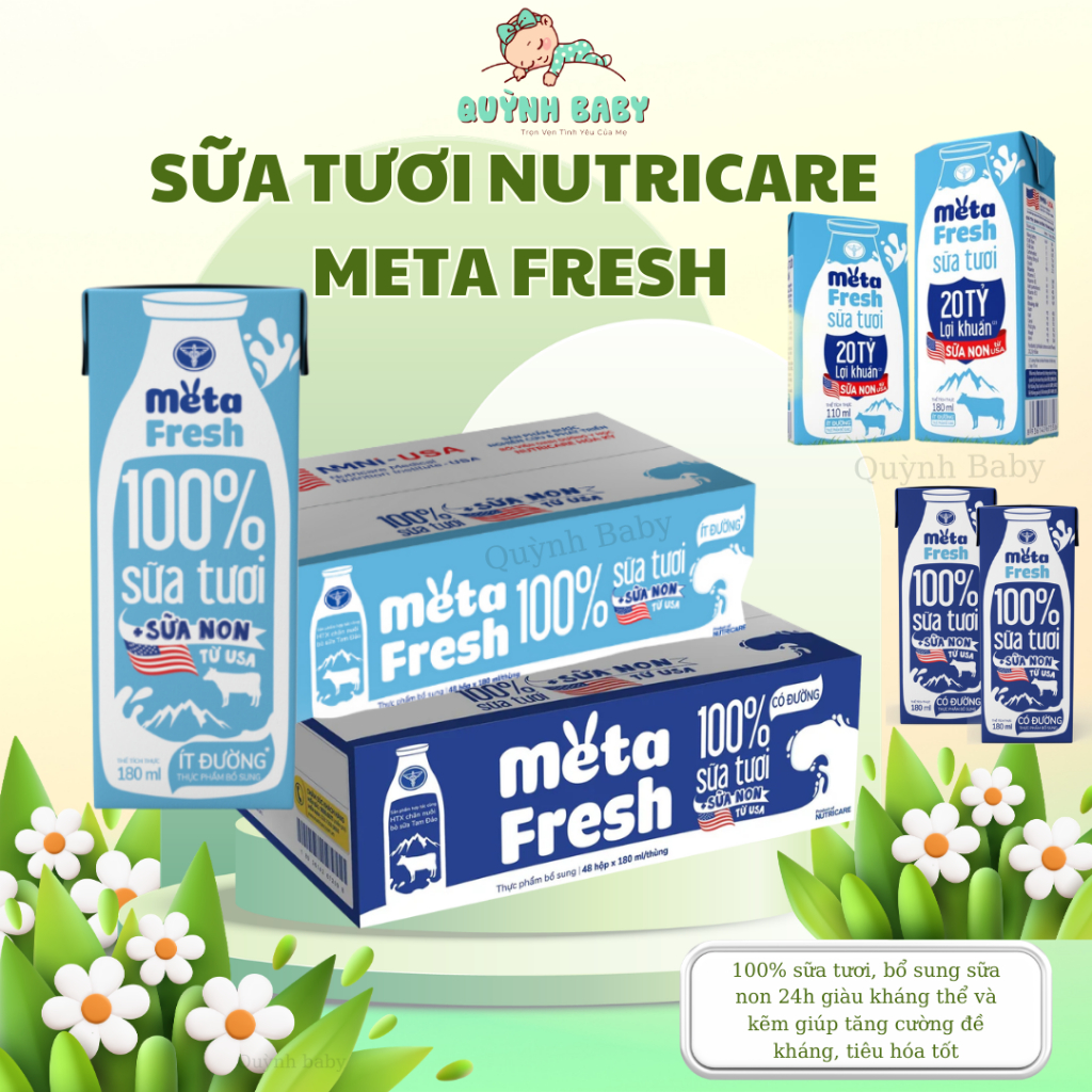 Sữa tươi Nutricare Meta Fresh ít đường và có đường sữa non tăng cường miễn dịch 110ml/180ml