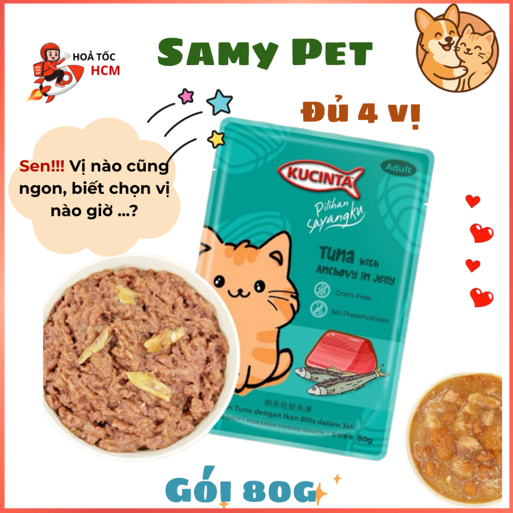 Hoả Tốc 21H |THÙNG 48 GÓI PATE KUCINTA 80G 4 VỊ Cho Mèo Mọi Lứa Tuổi | Pate Kucinta Cho Mèo