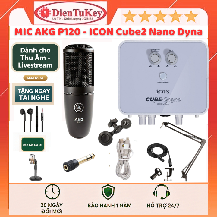 Bộ Mic Live Thu Âm Chuyên Nghiệp ICON Cube2 Nano Dyna Mic AKG P120 hát livestream các app- thu âm