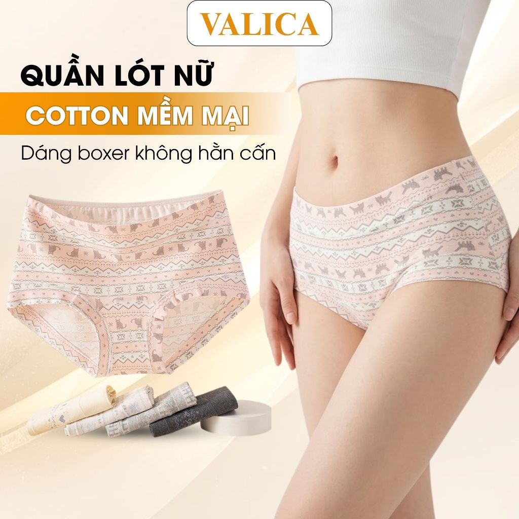 [MẪU MỚI] Combo Quần Lót Boxer Nữ Cotton Họa Tiết Mới – Quần Chip Nữ Co Giãn Mềm Mại Không Cấn VALIC