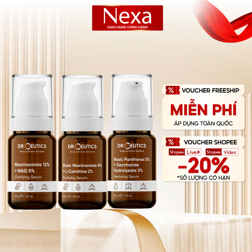 Serum Drceutics Niacinamide B3 8% - B3 12% + Nag 5%, B5 Basic, B5 10% cải thiện da sáng, da đều màu
