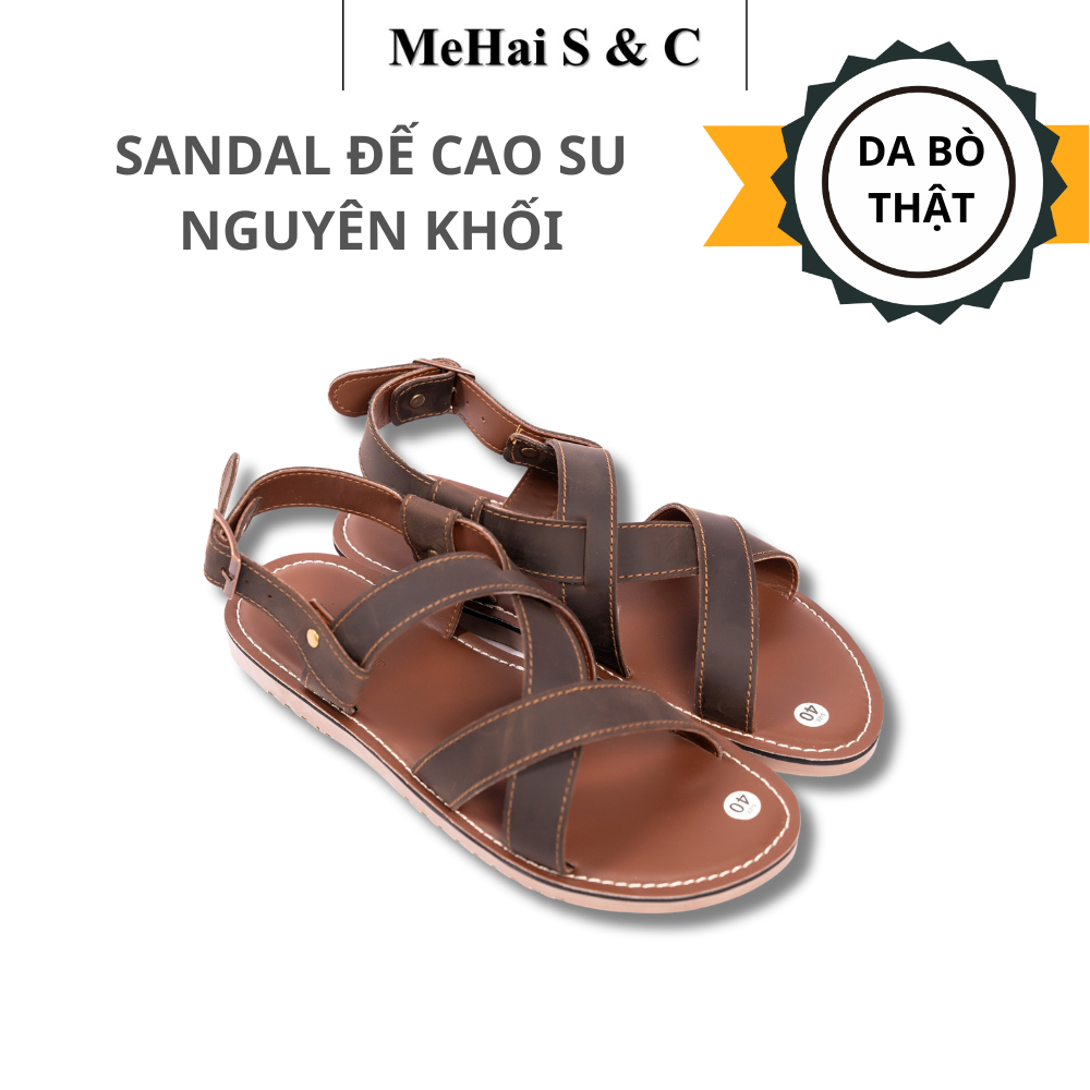 MH01 - Sandal Nam Quai Da Bò Đan Chéo Đế Cao Su Nguyên Khối