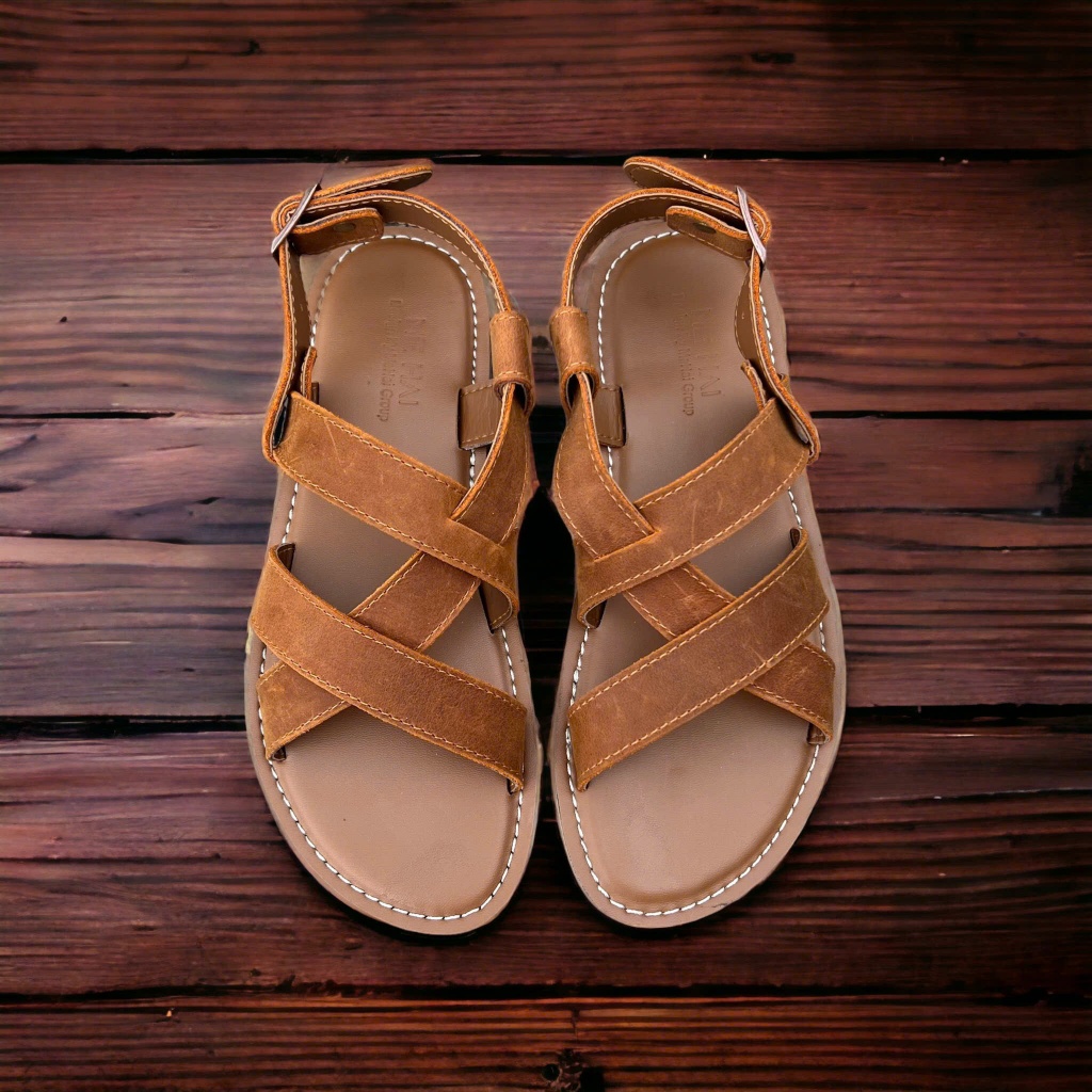 Dép sandals quai hậu da bò cao cấp, dép da nam nữ đế cao su đúc nguyên khối MEHAI - MH01