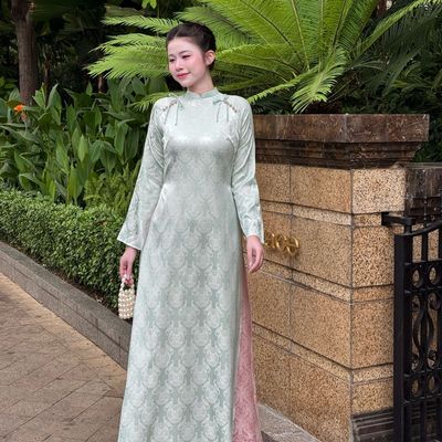 Áo dài lụa thiết kế cách tân phom suông 4 tà kèm quần NGỌC NGÀ xanh Callene (CC552)
