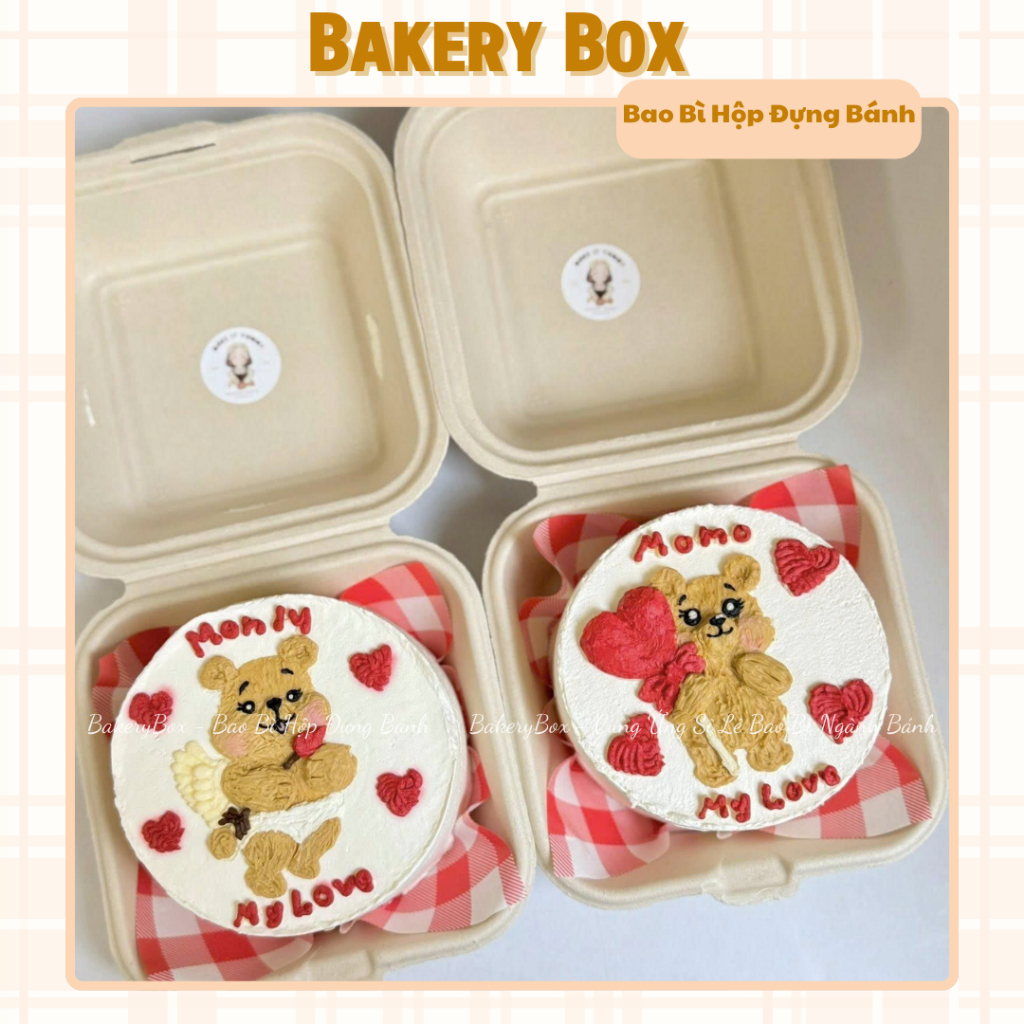 100 Hộp Bã Mía Vuông Màu Nâu Đựng Bento Cake, Bánh Kem 10cm