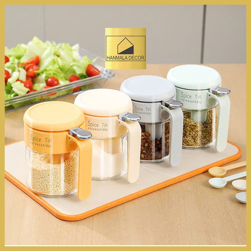 Lọ Đựng Gia Vị Thủy Tinh Có Thìa Định Lượng 3g, Nắp Bật 145° Tiện Lợi – HANMALA DECOR