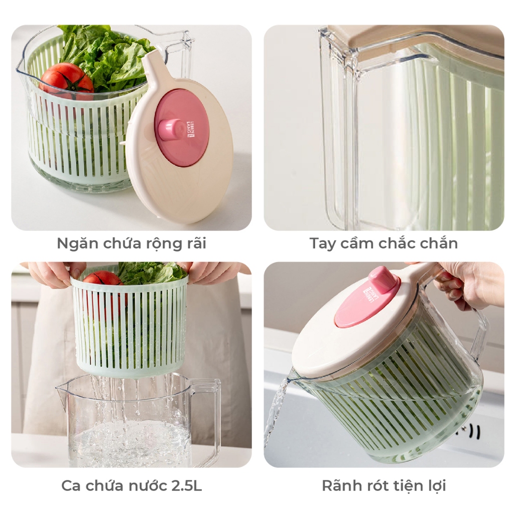 Rổ quay rau Lebenlang RR01,rổ quay rau củ quả 2.5L, rổ rửa rau đa năng nhựa pp cao cấp - chính hãng | BigBuy360 - bigbuy360.vn