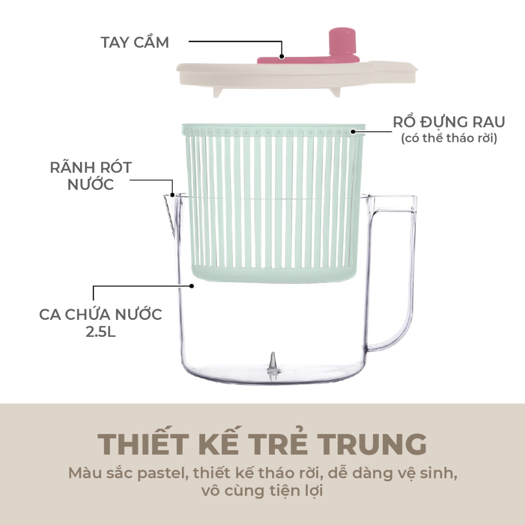 Rổ quay rau Lebenlang RR01,rổ quay rau củ quả 2.5L, rổ rửa rau đa năng nhựa pp cao cấp - chính hãng | BigBuy360 - bigbuy360.vn