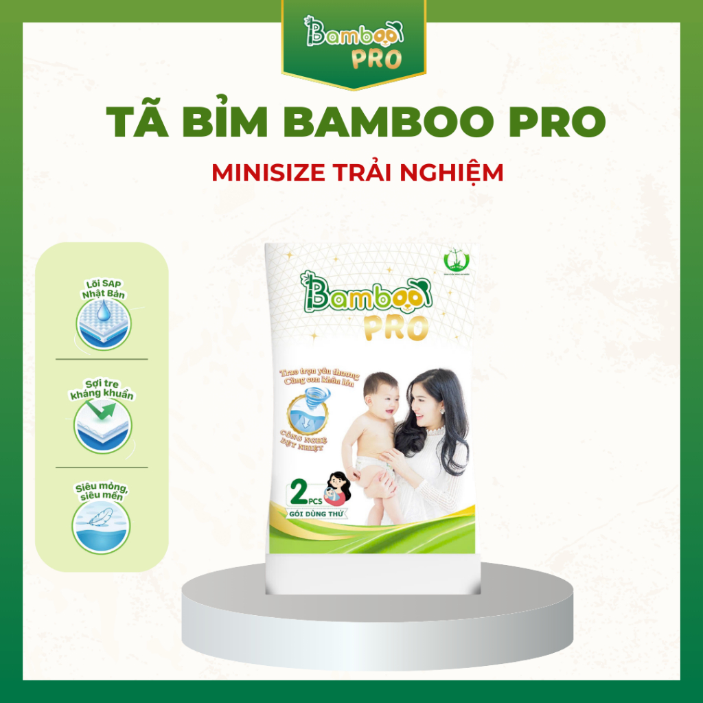 (Miếng Dùng Thử) Tã Bỉm Quần/Dán NB/ S/ M / L/ X L/ XXL /XXXL Túi Dùng  2 Miếng Bỉm Bamboo Pro Thấm 