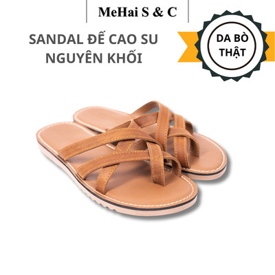 MH02 - Dép Nam Nữ Quai Da Bò Đan Chéo Xỏ Ngón Đế Nguyên Khối Thương Hiệu MEHAI