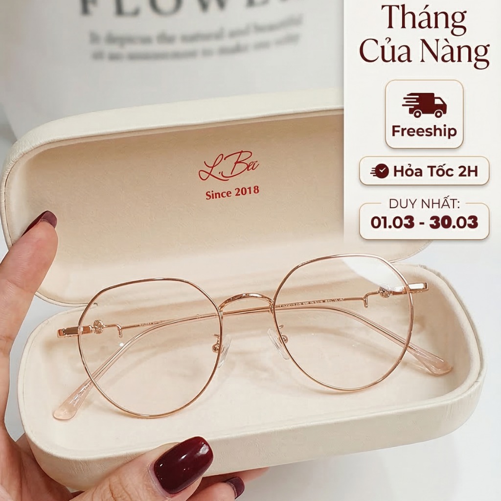 Gọng kính cận nữ L.BEE EYEWEAR, mắt kính tròn thời trang chất liệu kim loại cao cấp MSP 2LB.9105