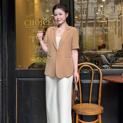 Áo blazer thiết kế màu nâu tay ngắn 1 nút sang trọng thời trang Callene (L2392)