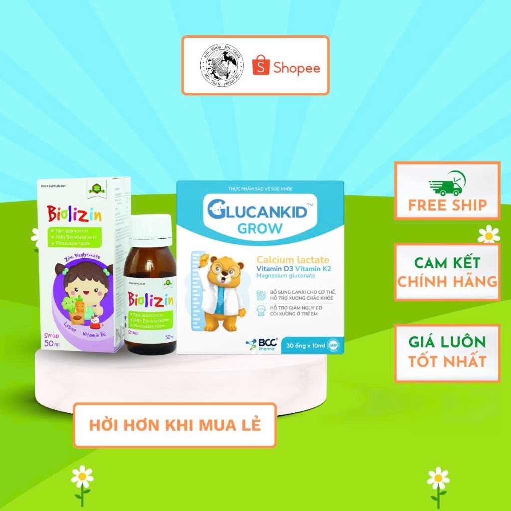 Combo dinh dưỡng cho bé Biolizin 50ml và Glucankid Grow 200ml - giúp bé bổ sung lysine và khoáng chấ