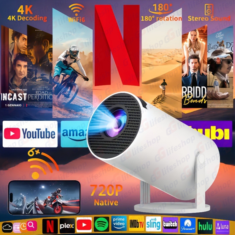Máy chiếu mini HY300/HY320 Full HD 4K WiFi6 Bluetooth5.0 Android11 Hỗ trợ kết nối với điện thoại di động và máy tính | BigBuy360 - bigbuy360.vn