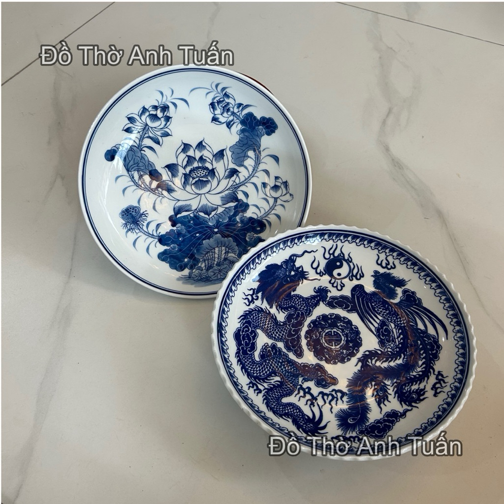 Mâm bồng hoạ tiết rồng men trắng, mâm bồng hoạ tiết hoa sen men trắng, mâm bồng men trắng bát tràng