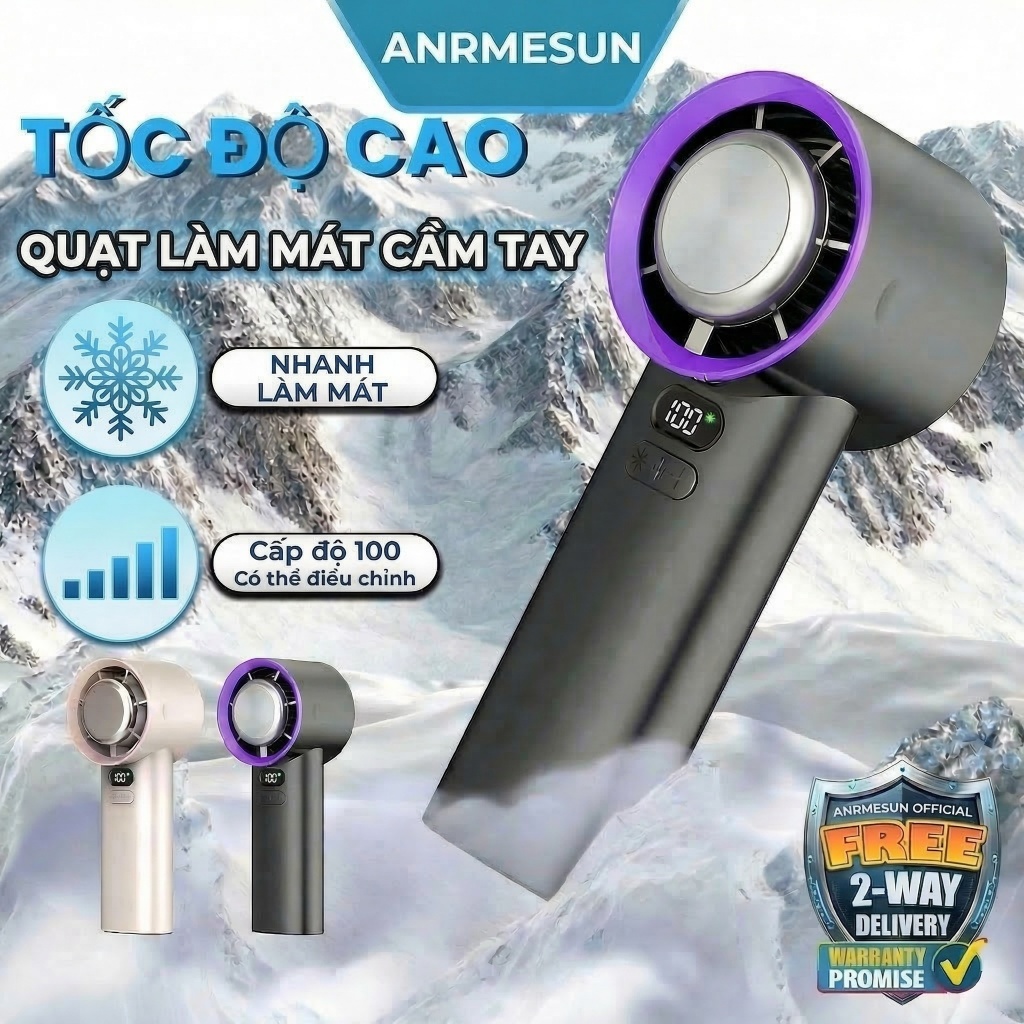 Quạt Turbo tốc độ cao ANRMESUN 3600mah Quạt cầm tay Mini LED Màn hình Đồng hành du lịch đi làm và gia đình