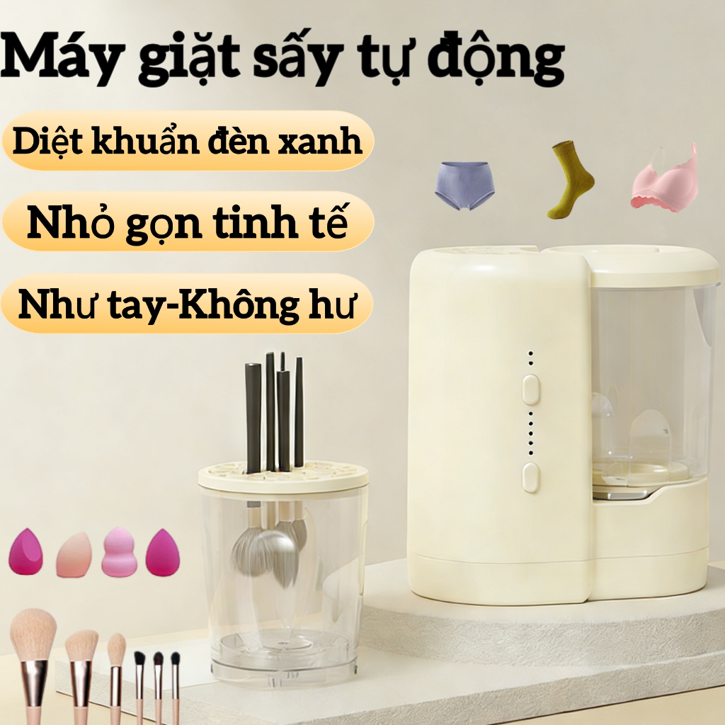 Máy giặt tự động nhanh đồ lót, 2 trong 1 giặt sấy, đa năng dùng cho cọ trang điểm, cốc giặt mini