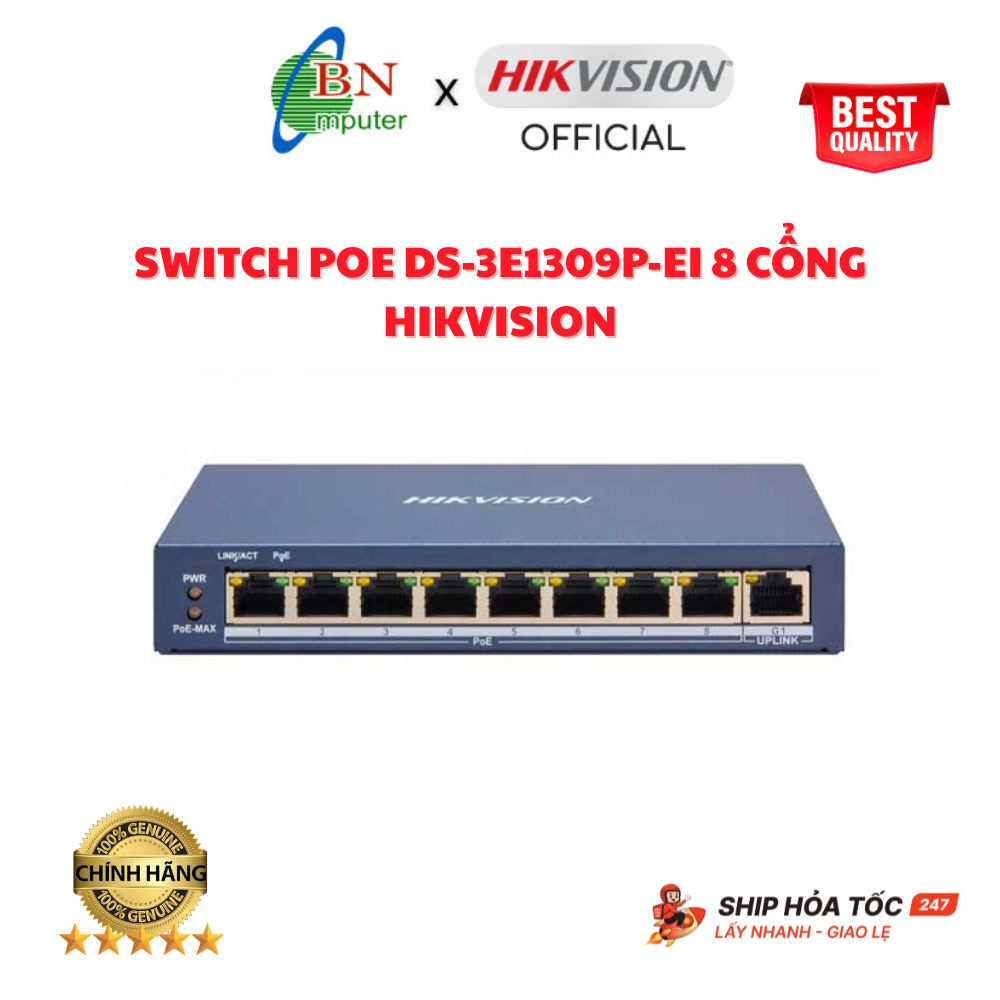 Thiết bị mạng Smart Switch POE DS-3E1309P-EI 8 cổng Hikvision chính hãng
