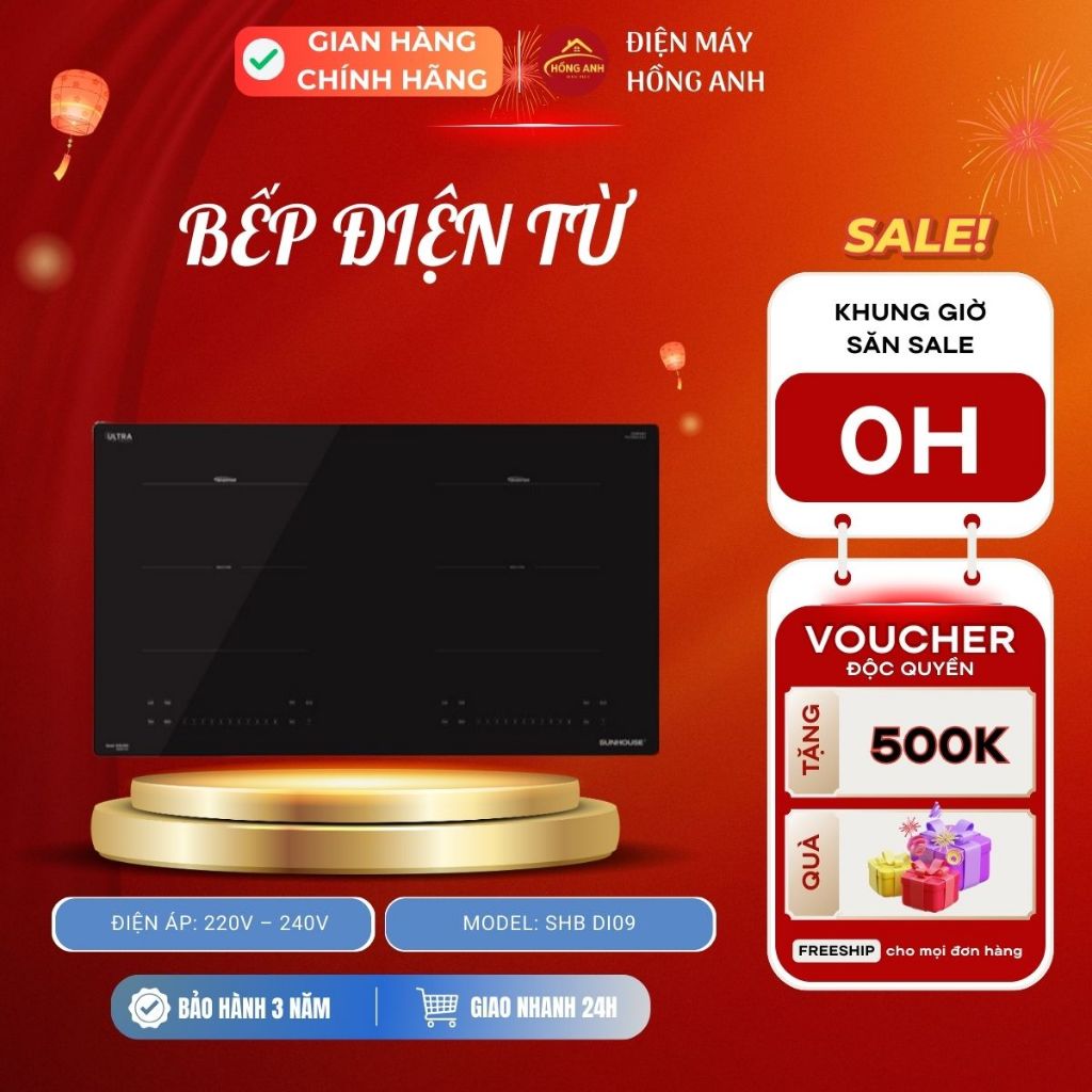 Bếp điện từ đôi Sunhouse SHB DI09 mặt kính cường lực cảm ứng nhạy nấu nhanh tiết kiệm điện