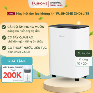 Máy hút ẩm gia đình 6L phòng 10-16m² chạy êm, Nhập Khẩu FUJIHOME DH06LITE Eco-Lite tiết kiệm điện