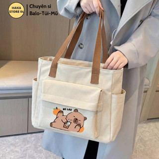 Túi tote túi vải 2 lớp dày dặn canvas phong cách Hàn quốc, có khóa miệng ngăn phụ bên trong thời trang ulzzang