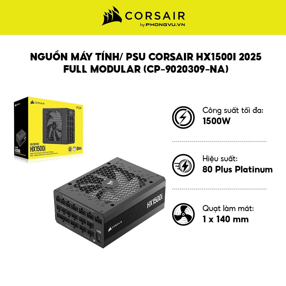 Nguồn máy tính Corsair HX1500i 2025 1500W - Platinum - Full Modular - Bảo hành 120 tháng
