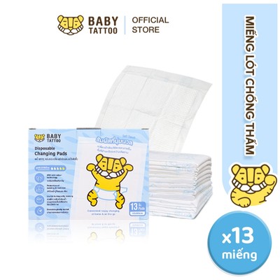 Miếng Lót Chống Thấm Cho Bé BABY TATTOO, Sử Dụng 1 Lần, 5 Lớp Thấm Hút, Khô Thoáng, Chống Tràn, Hộp 13 Miếng