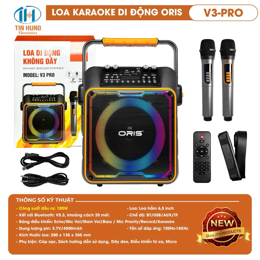 Loa Bluetooth Karaoke ORIS V1 PRO và V3 Pro 80W Kèm (2 Micr)