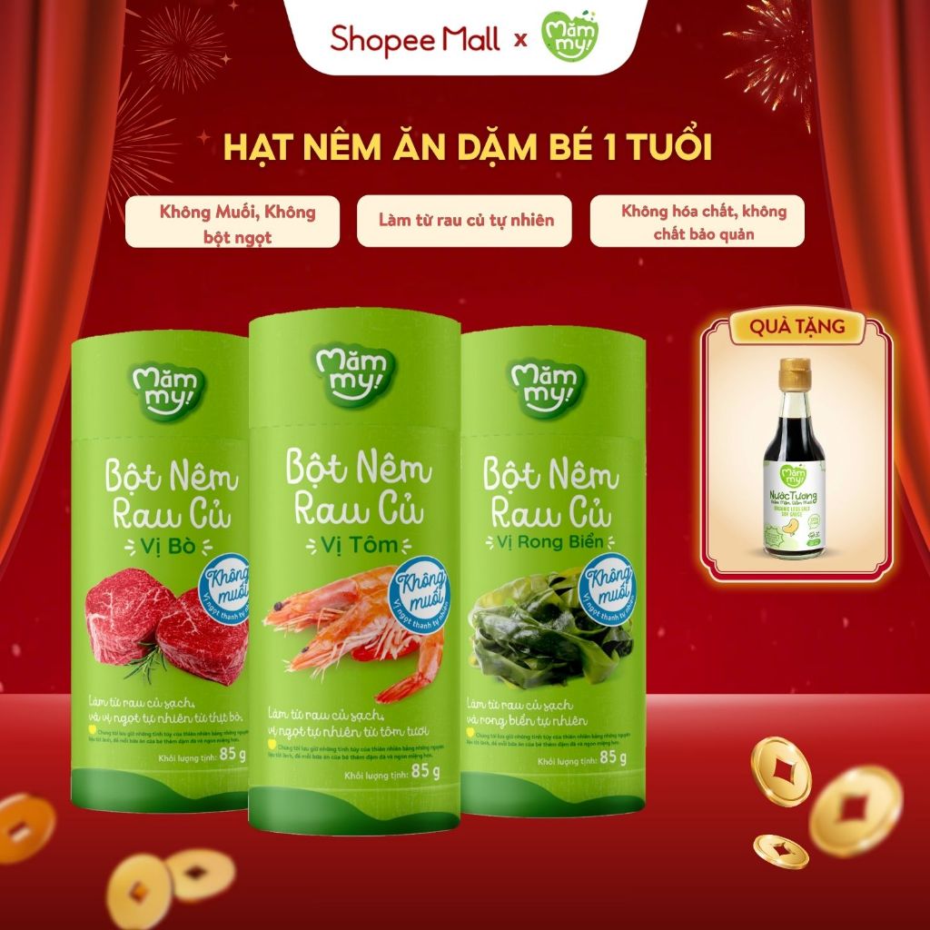 Hạt nêm cho bé ăn dặm Mămmy gia vị bột nêm ăn dặm rau củ không muối an toàn cho bé từ 1 tuổi, hũ 85g