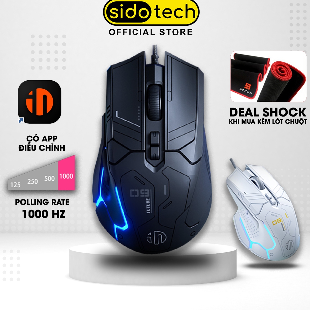 Chuột có dây gaming SIDOTECH INPHIC PG9 Ai 1000hz 7 nút bấm có app 12800 DPI led RGB máp tính công t