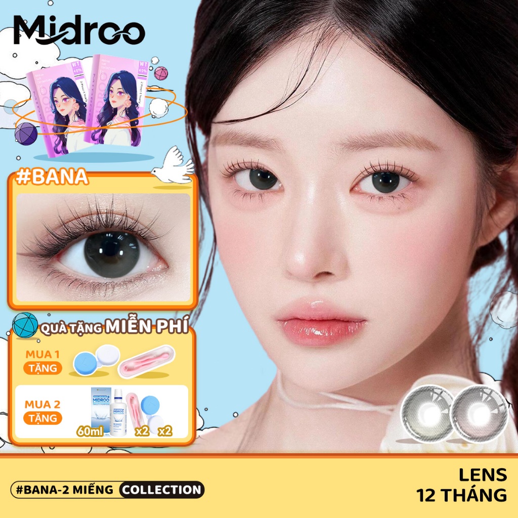 Midroo Lens 2 Chiếc 0-6 Độ Xám Lens Mắt 14.2mm Lens Cận Bana Kính áp Tròng 1 Năm