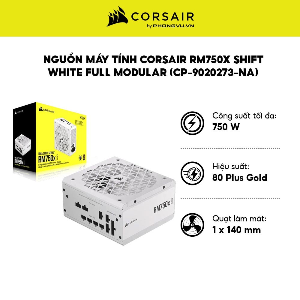 Nguồn Corsair RM750x Shift White 750W - 80 Plus Gold - ATX 3.1 - Full Modular - Bảo hành 120 tháng