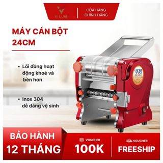 (Máy cán 24cm) Máy cán bột làm bánh bao Vilumi, máy cán bột không cần tháo dao cắt mỳ, vỏ inox 304