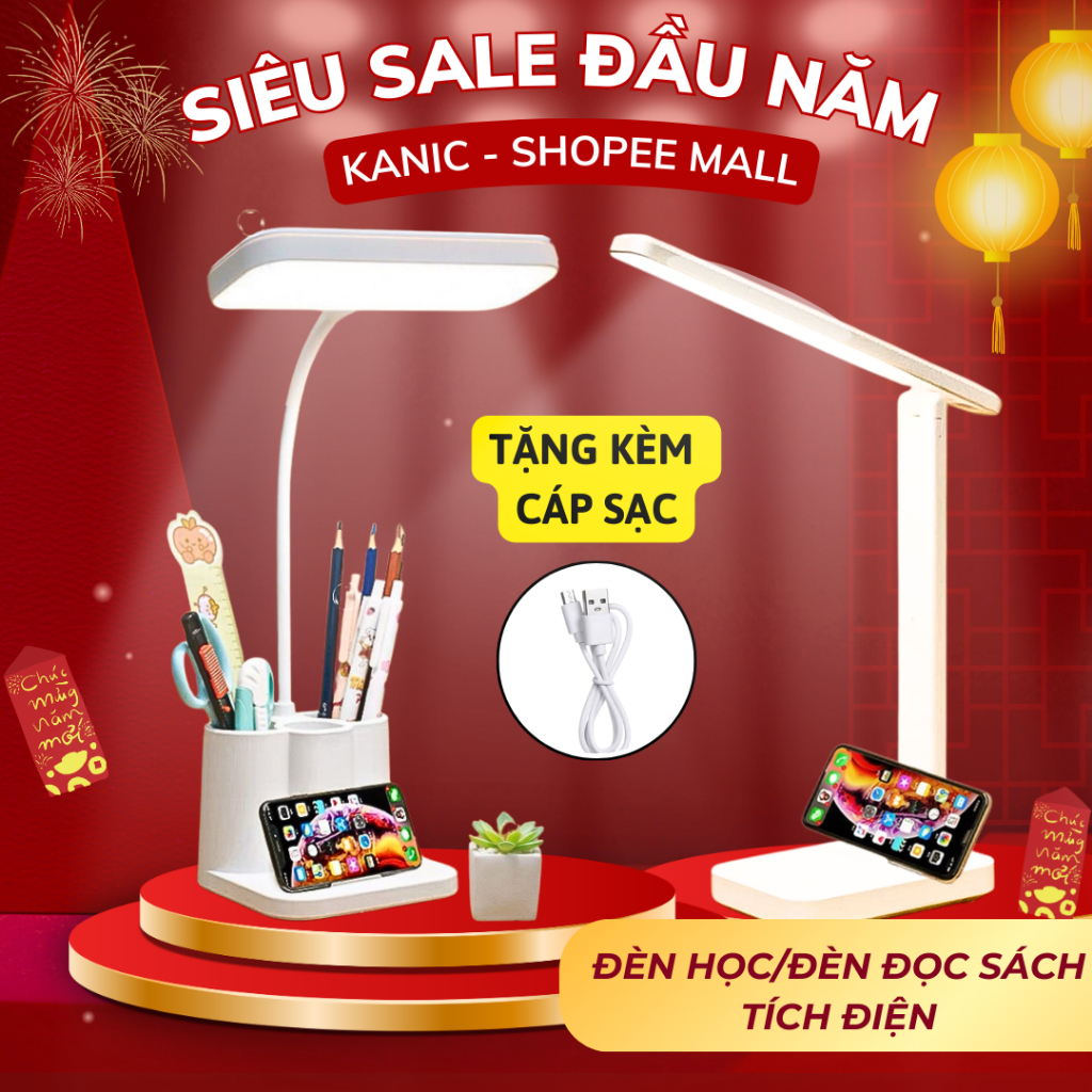 Đèn Học Chống Cận Tiết Kiệm Điện Bảo Vệ Mắt KANIC, Combo Đèn Đọc Sách Tích Điện Có Nút Cảm Ứng 3 Chế Độ Ánh Sáng
