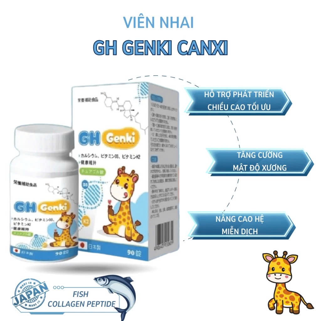Viên Nhai Canxi GH Genki Nhật Bản Hỗ Trợ Tăng Chiều Cao Chính Hãng Nhật Bản - Hộp 90 Viên