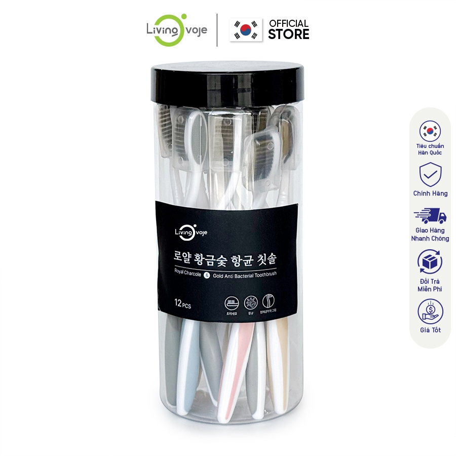 Bộ bàn chải Living Ovoje sợi carbon kháng khuẩn than vàng