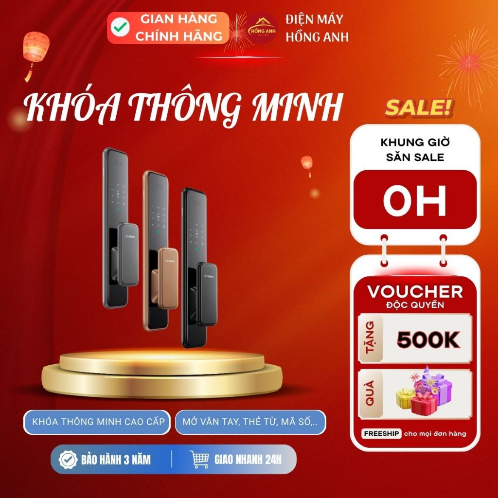 Khóa cửa vân tay thông minh Bosch EL600 DE, màu gold, app wifi, lắp cho cửa gỗ cửa nhôm cửa sắt