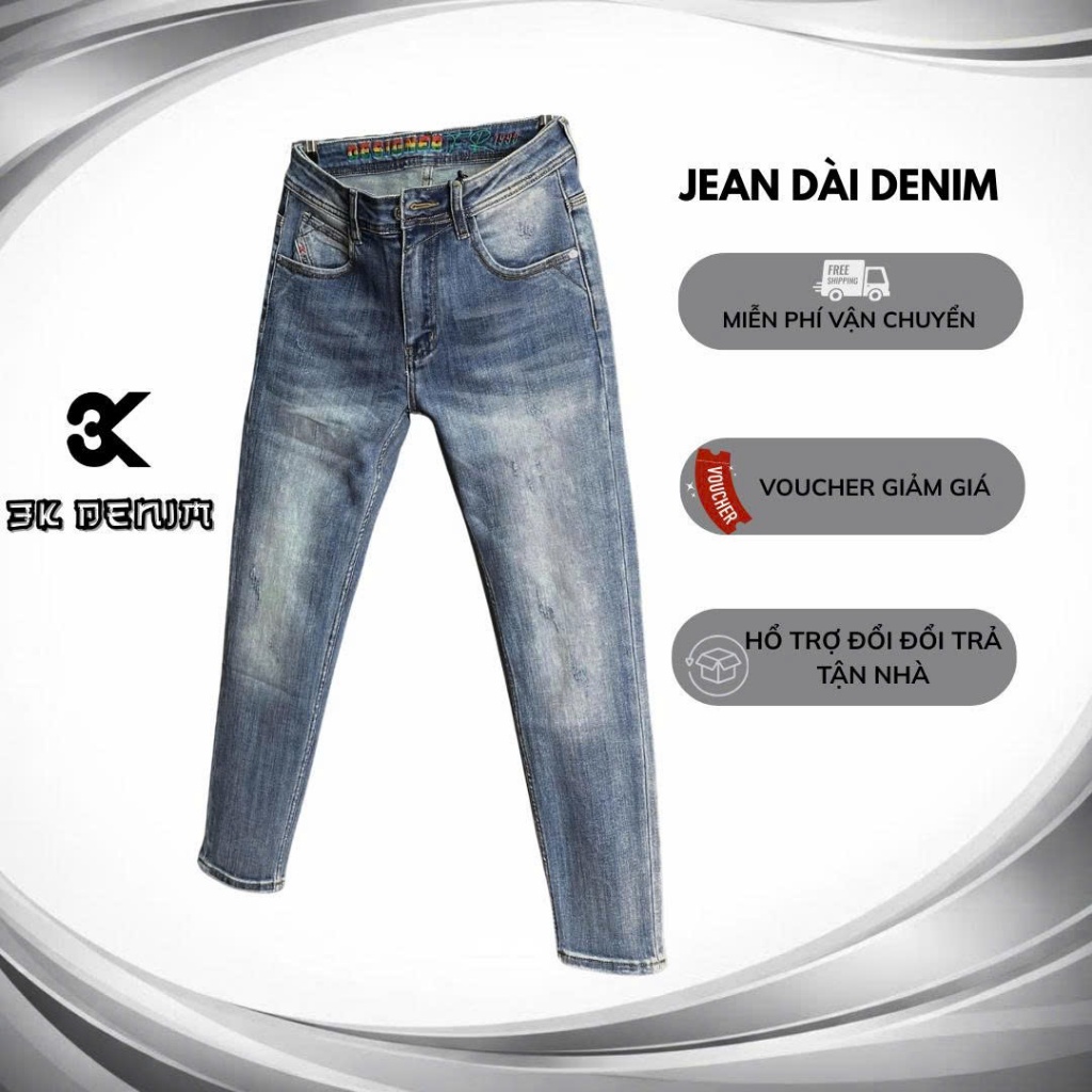 [3K DENIM] Jean Denim Guangzhou-3K1936 Quần Jean Nam Dài Màu Xanh Was Viền Túi Sau J4002