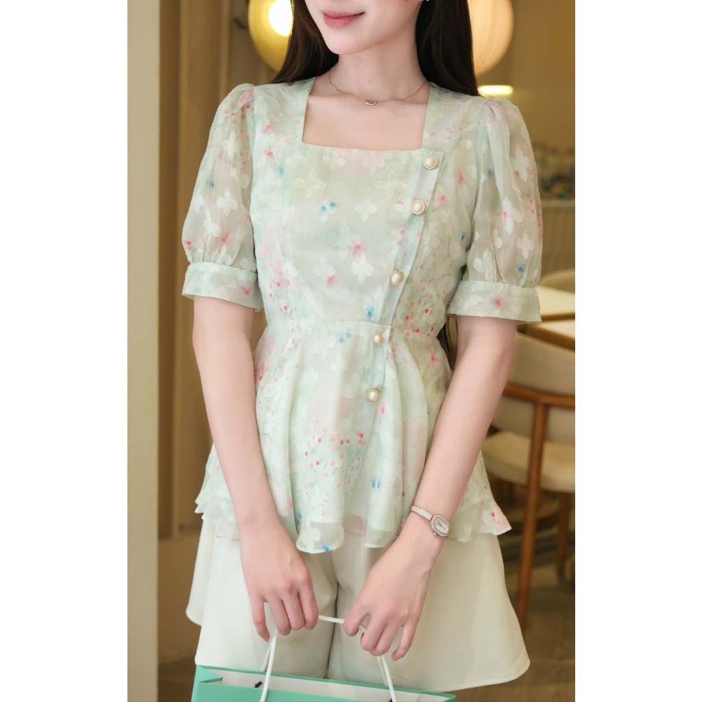 ADELINE HOUSE-Áo Hoa Cổ Vuông Nữ Tính TK181.1