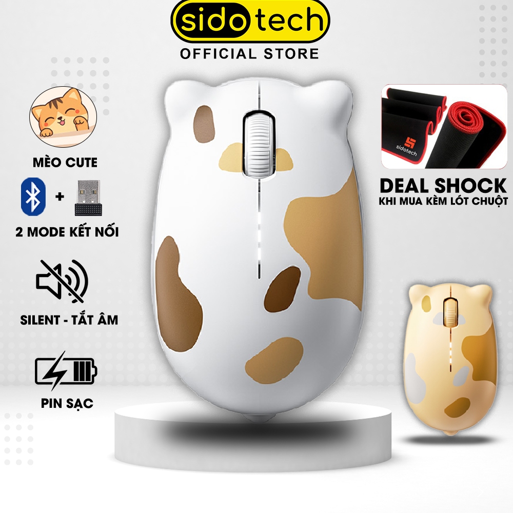 Chuột không dây mèo cute SIDOTECH INPHIC KALO bluetooth pin sạc silent chống ồn wireless dễ thương
