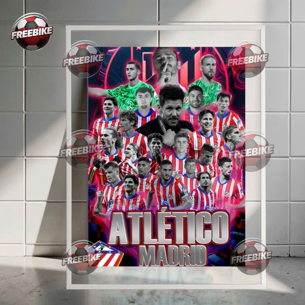 KHUNG POSTER TẬP THỂ CLB ALETICO MADRID MÙA 2025-2026 BẰNG KÍNH PHA LÊ CAO CẤP