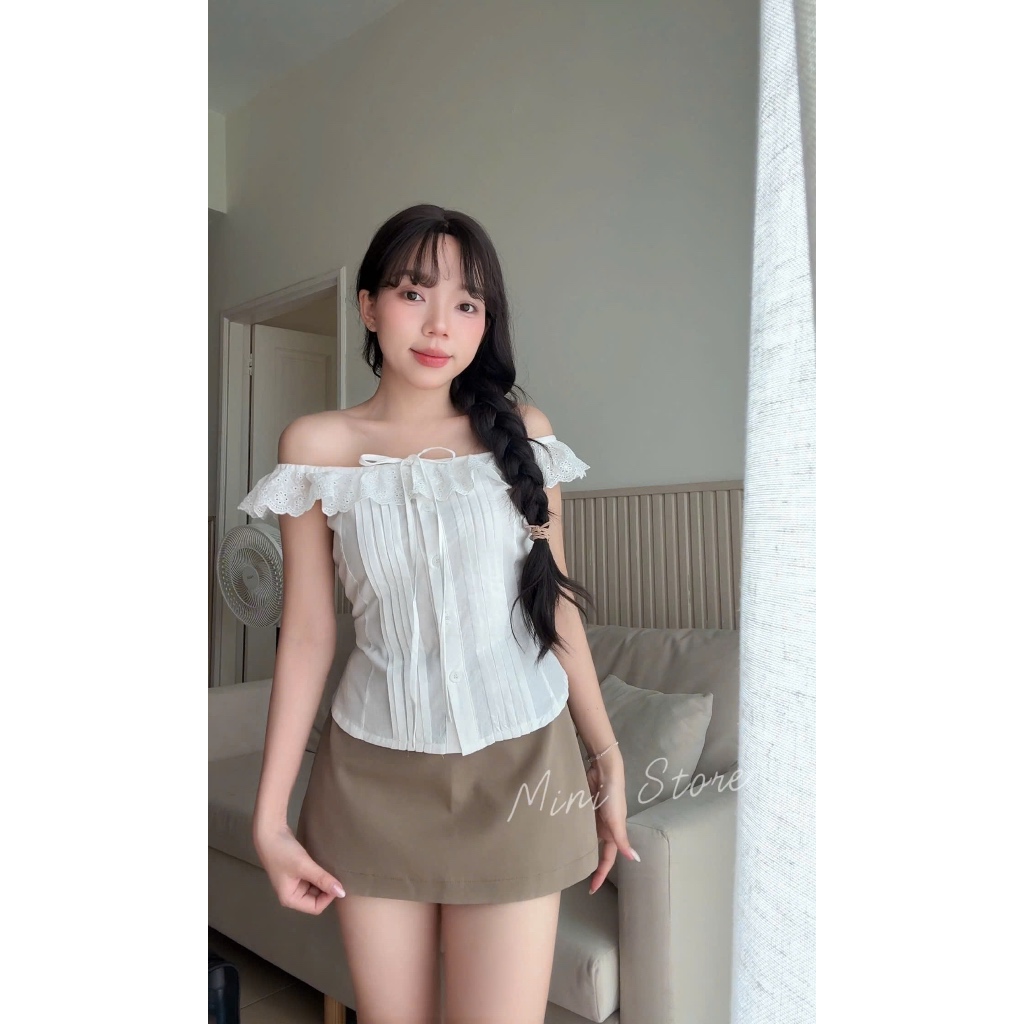 Set áo trắng viền ren + chân váy ngắn nữ tính | Outfit đi chơi, hẹn hò cực xinh