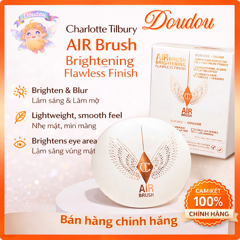 Charlotte Tilbury Airbrush Brightening Flawless Finish  Phấn Phủ Kiềm Dầu, Làm Sáng Da, Mịn Airbrush