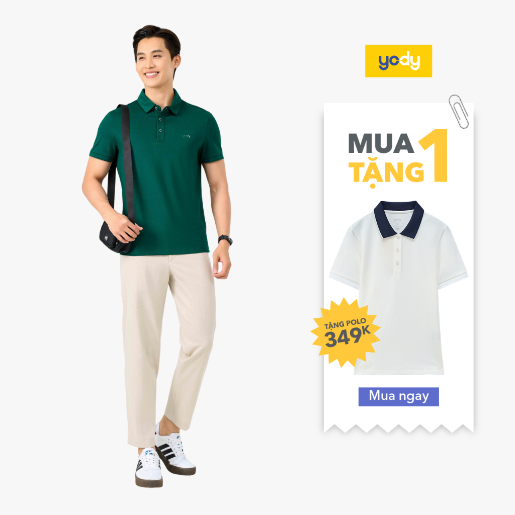 Áo phông có cổ YODY nam tay ngắn vải cotton mắt chim cổ bẻ thoáng mát mềm mịn không nhàu APM7459