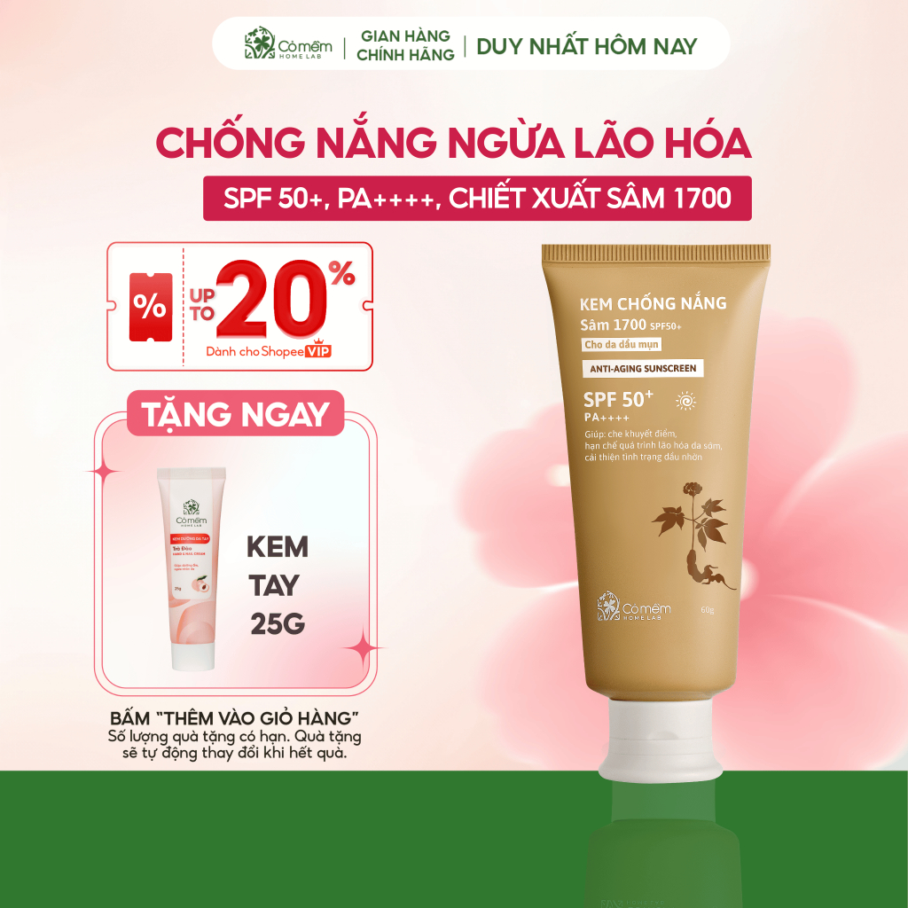 Kem Chống Nắng Sâm 1700 SPF50+ PA++++ Che Khuyết Điểm Điểm Hạn Chế Lão Hóa Da Sớm Cỏ Mềm 60g