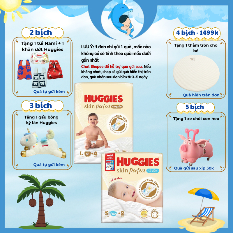 Tã/Bỉm Huggies Skin Perfect Dán/Quần đủ size NB76/S82/M79/M102/L92/XL76/2XL68 MECAHEO